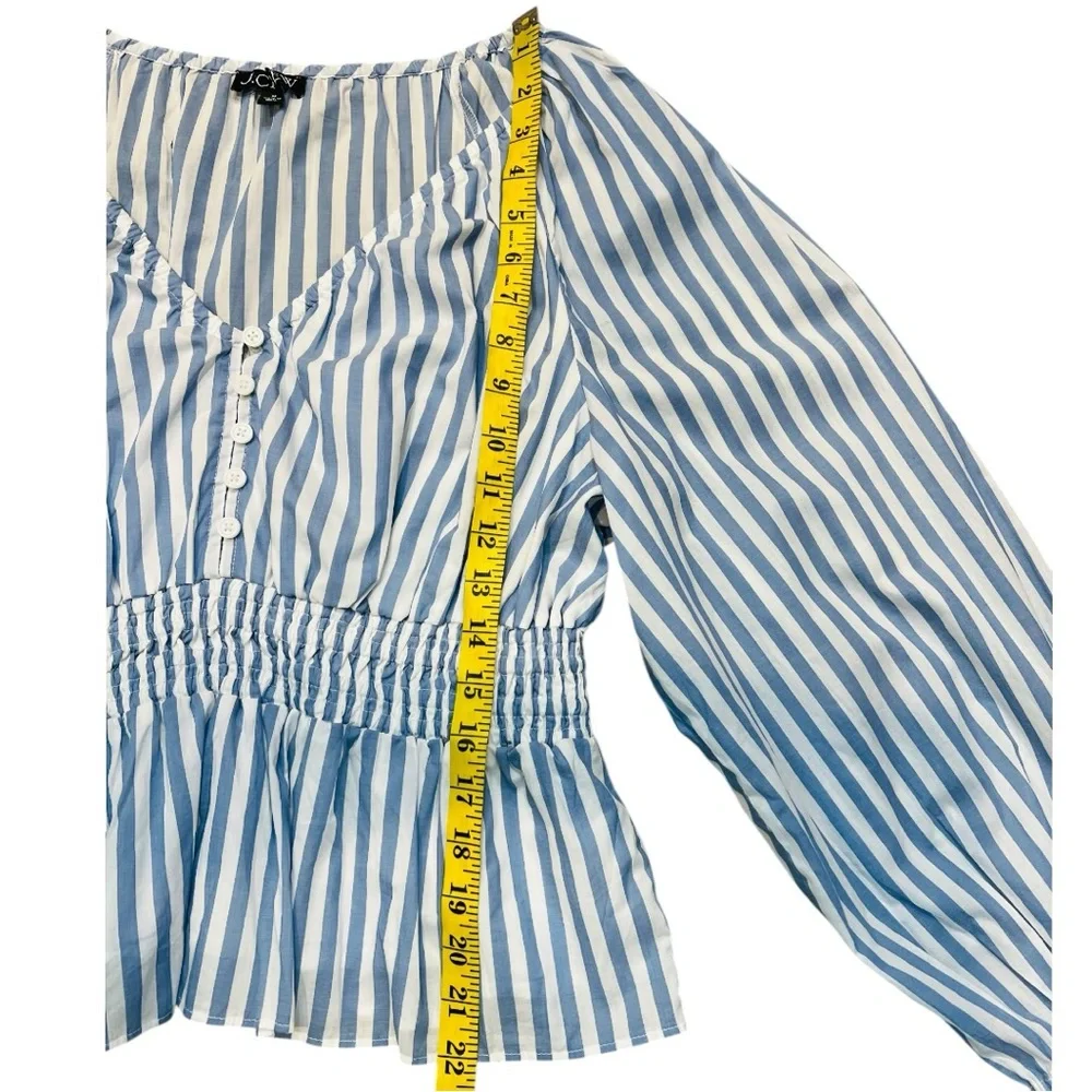 J Crew | V-neck smocked-waist top in stripe cotton lawn NWOT